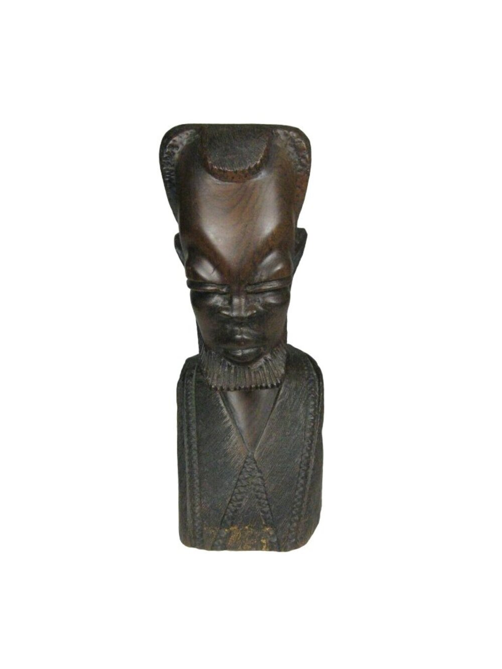 Wooden Hand Carved Bearded Man Bust Heavy Africa Brown Wood Folk Art
